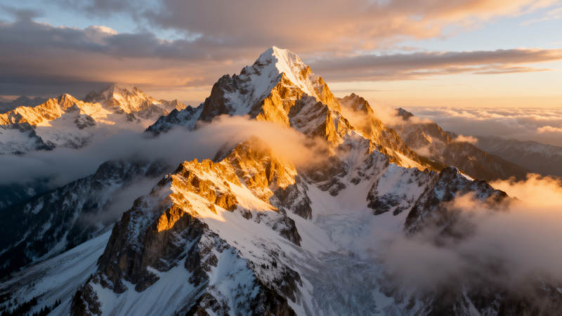 雪山日出云海图片