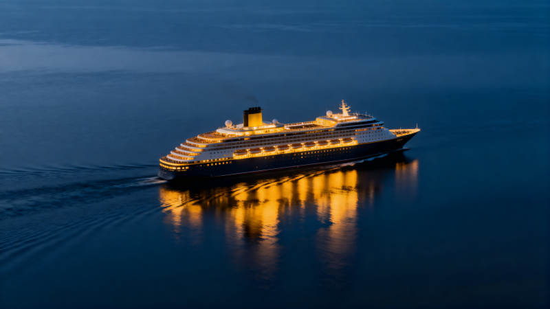 夜航邮轮灯火辉煌图片