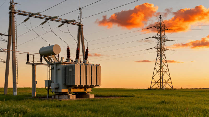 电力变压器日落景象图片