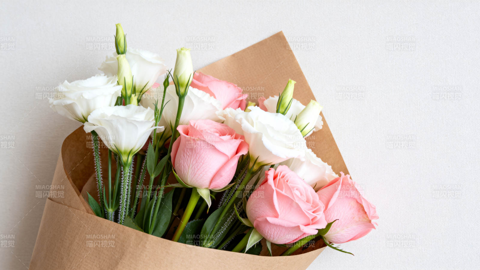 粉白玫瑰花束图片