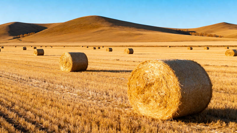 金秋麦田草垛图片