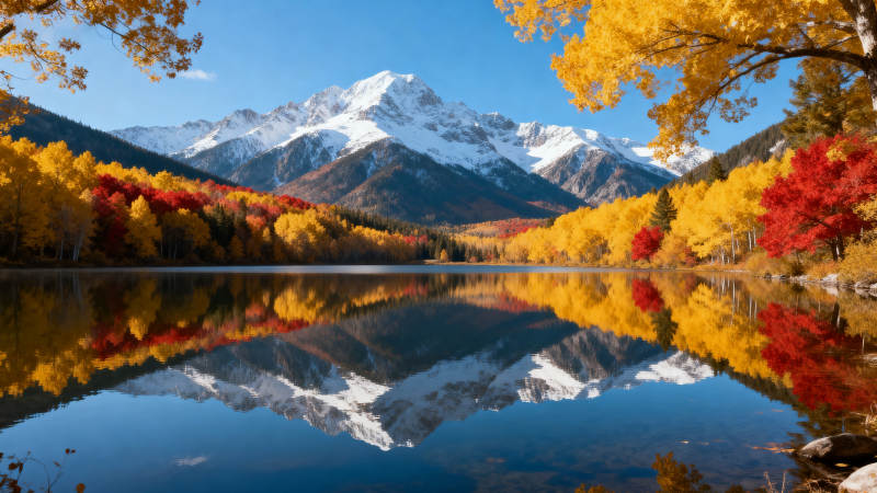 秋山倒影湖光美图片