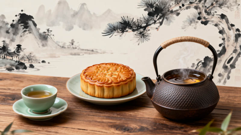 茶香伴月饼图片