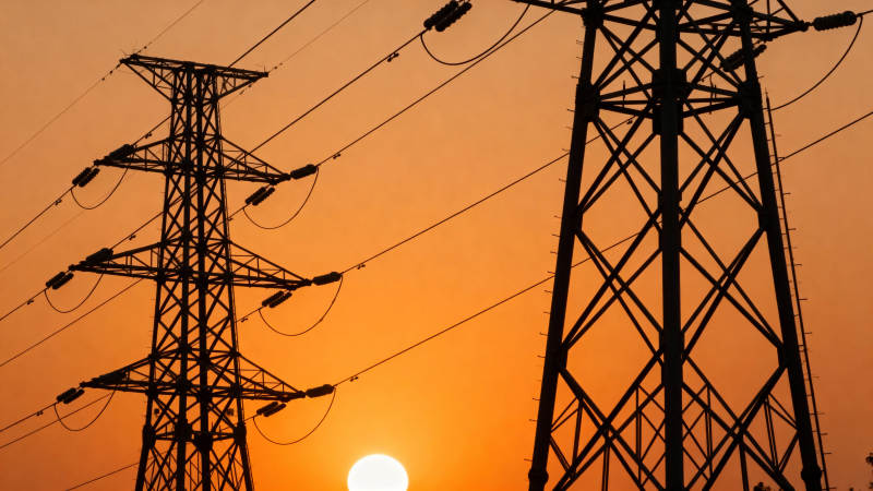 夕阳下的电力塔图片