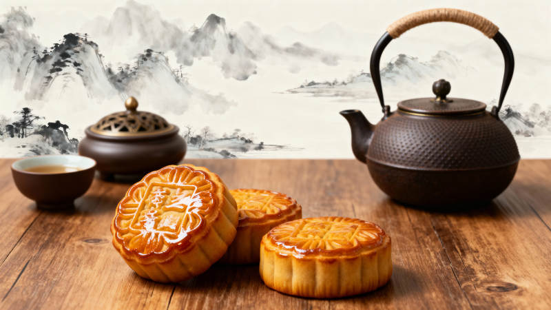 中秋月饼茶香伴图片