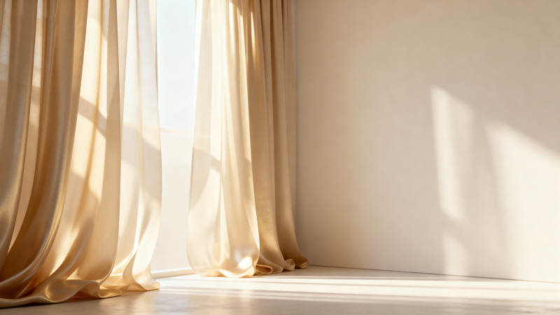 阳光透过窗帘洒入图片