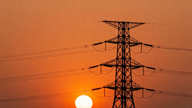 夕阳下的电塔剪影图片