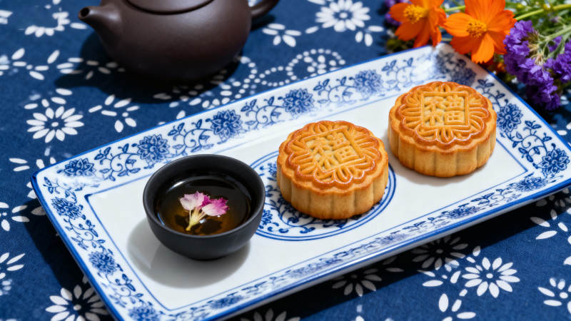 中秋月饼茶香伴图片