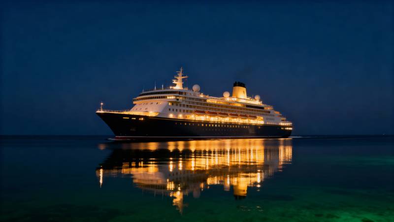 夜航邮轮倒影图片