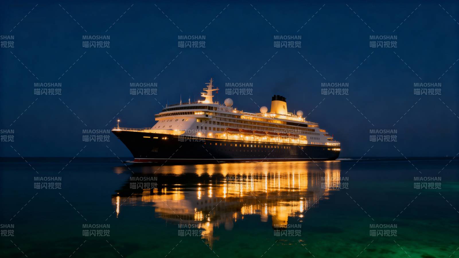 夜航邮轮倒影图片