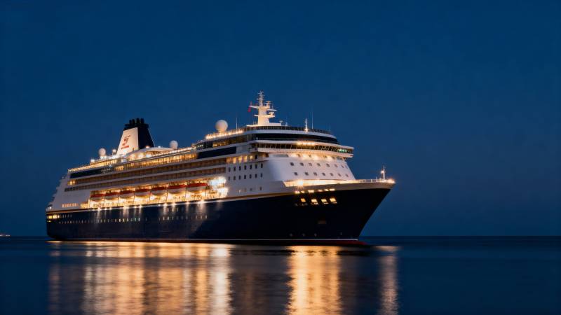 夜航邮轮灯火辉煌图片