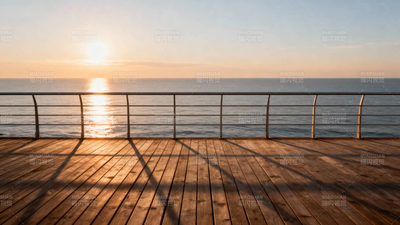 日落海景木栈道图片