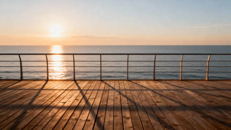 日落海景木栈道图片