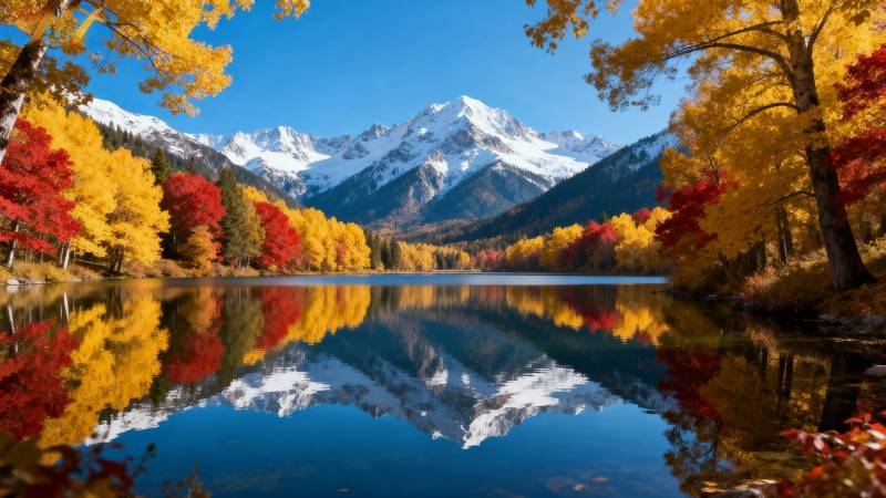 秋山倒影湖光图片