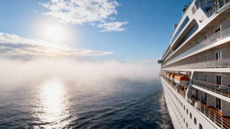 邮轮海上晨雾美景图片