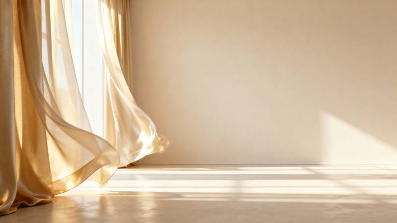 阳光轻拂窗帘影图片