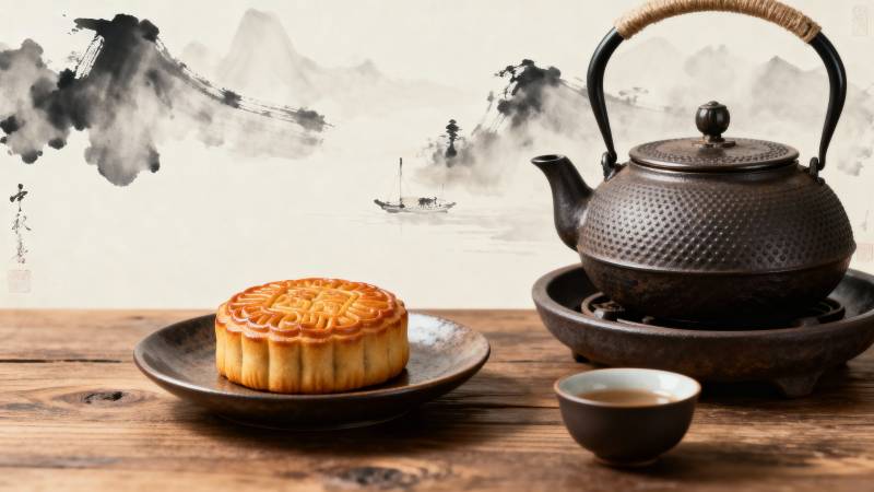 茶香伴月饼图片