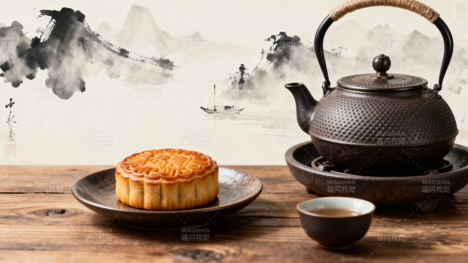 茶香伴月饼图片