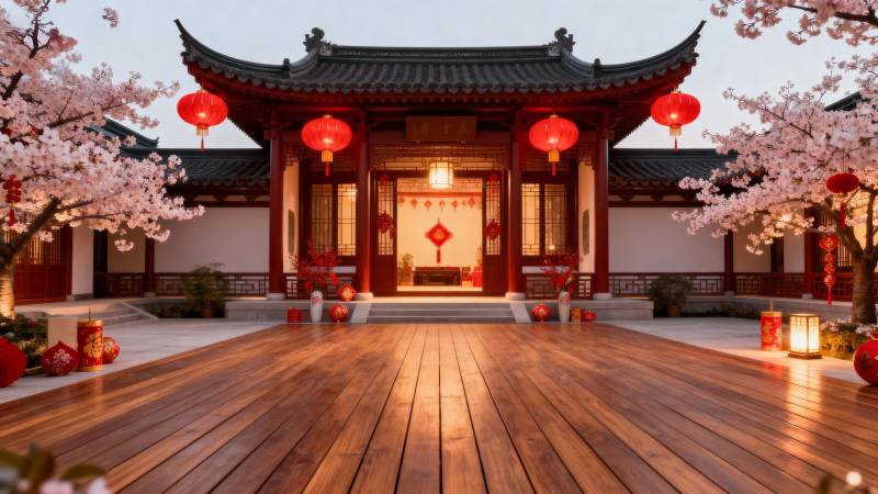 樱花庭院夜景图片