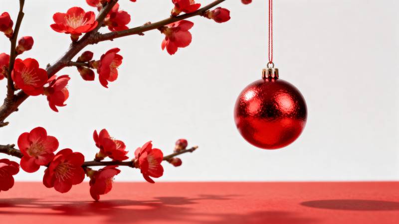 红梅映球 喜庆迎新图片