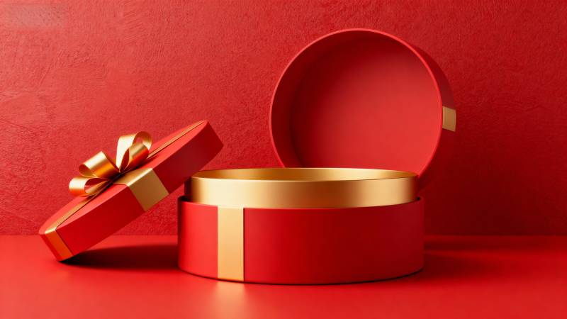 红色礼盒 金色丝带图片