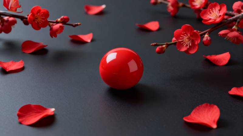 红球与梅花共舞图片