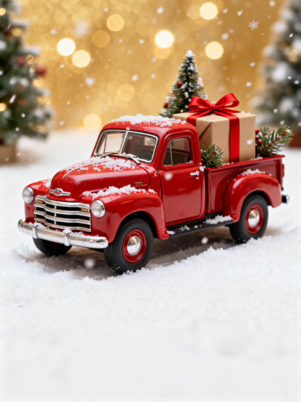圣诞红车送礼盒图片