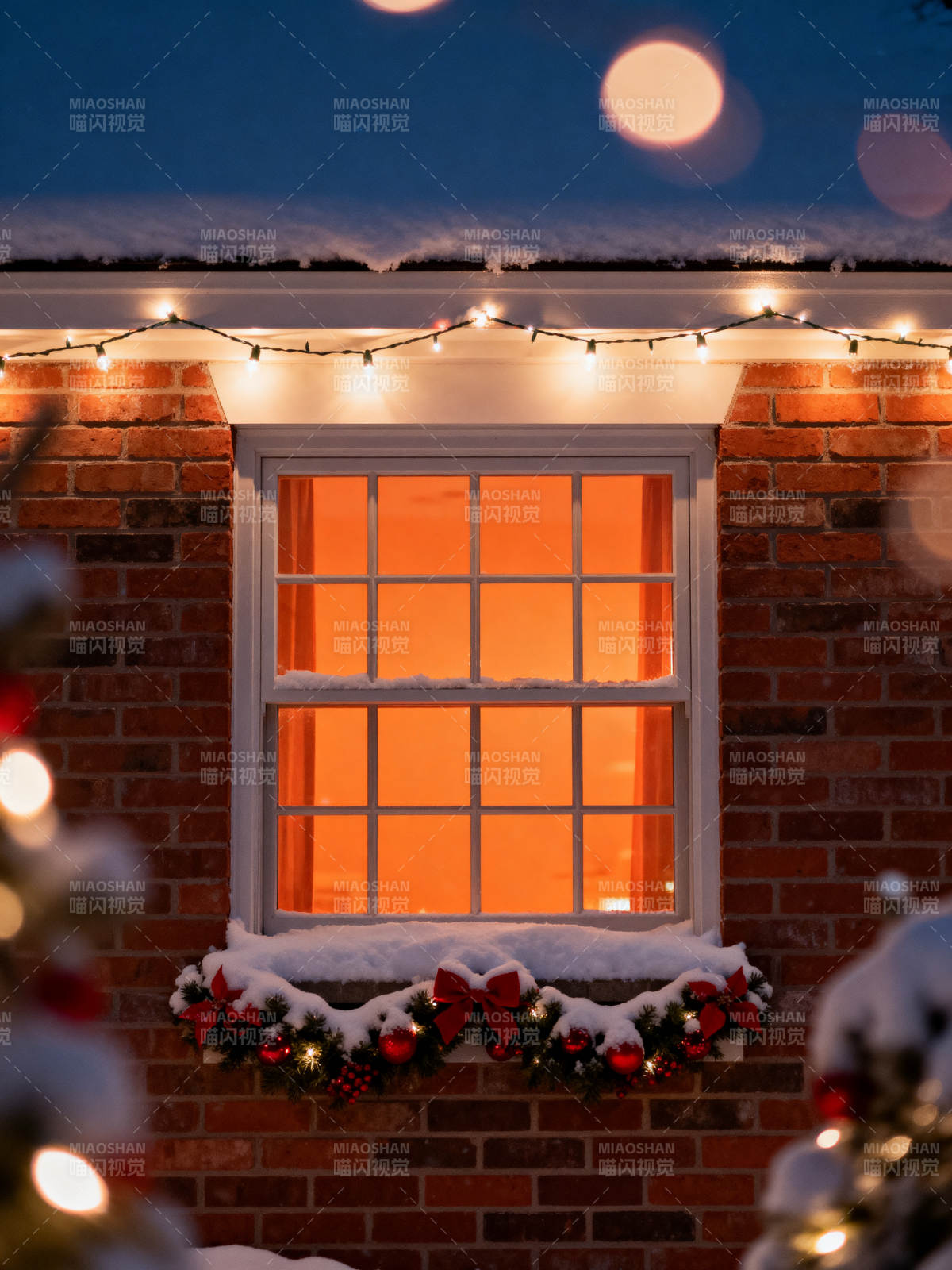 暖窗雪夜 圣诞温馨图片