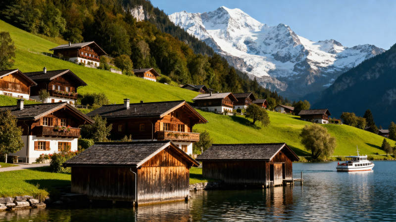 阿尔卑斯湖畔小镇图片