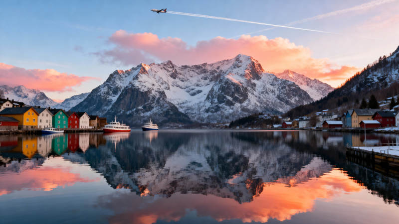 雪山湖畔晨曦美景图片