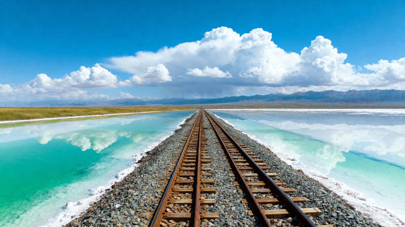 碧水铁轨通天际图片