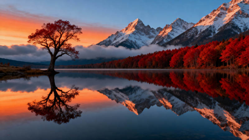 秋山倒影湖光美图片