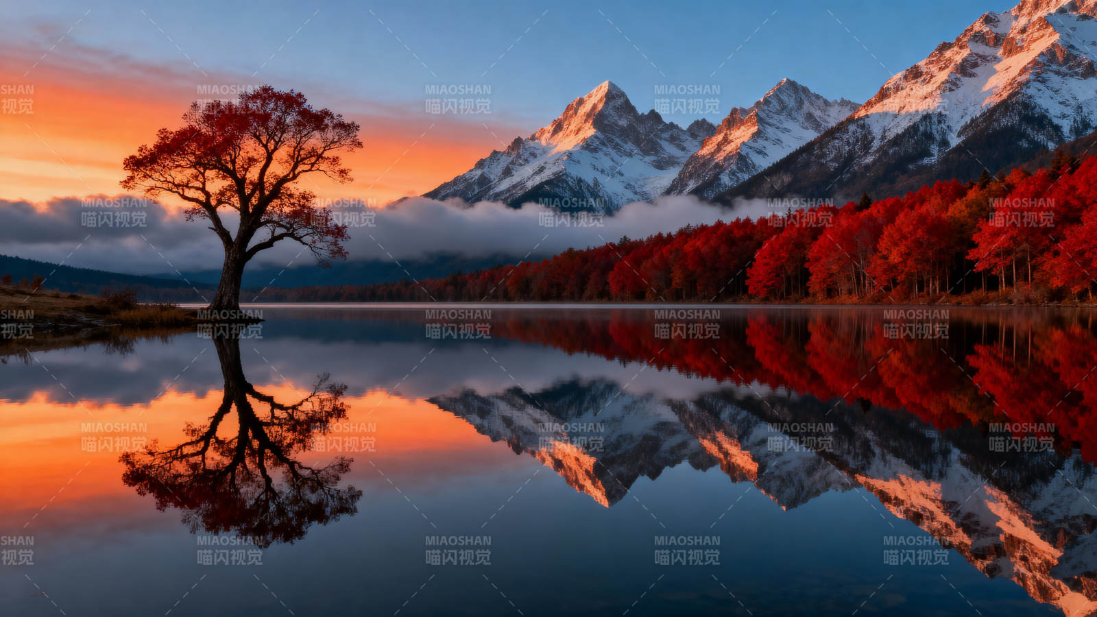 秋山倒影湖光美图片