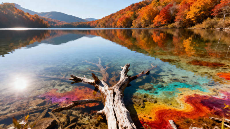 秋湖倒影 色彩斑斓图片