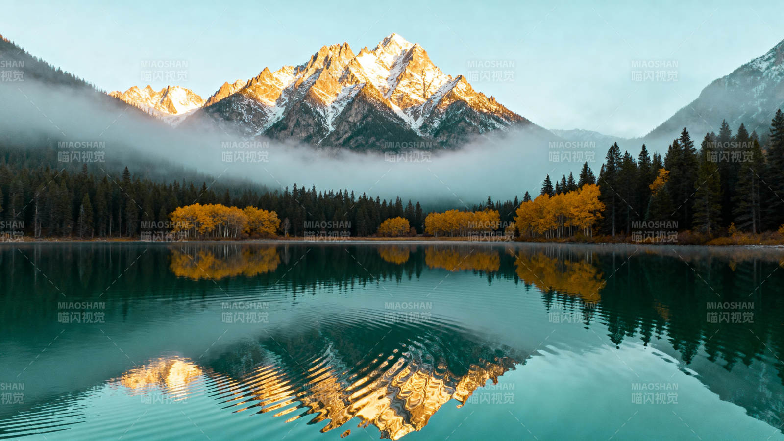 雪山倒影湖光秋色图片