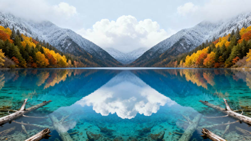 秋山倒影湖中图片