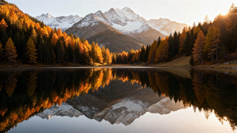 秋山倒影湖光图片