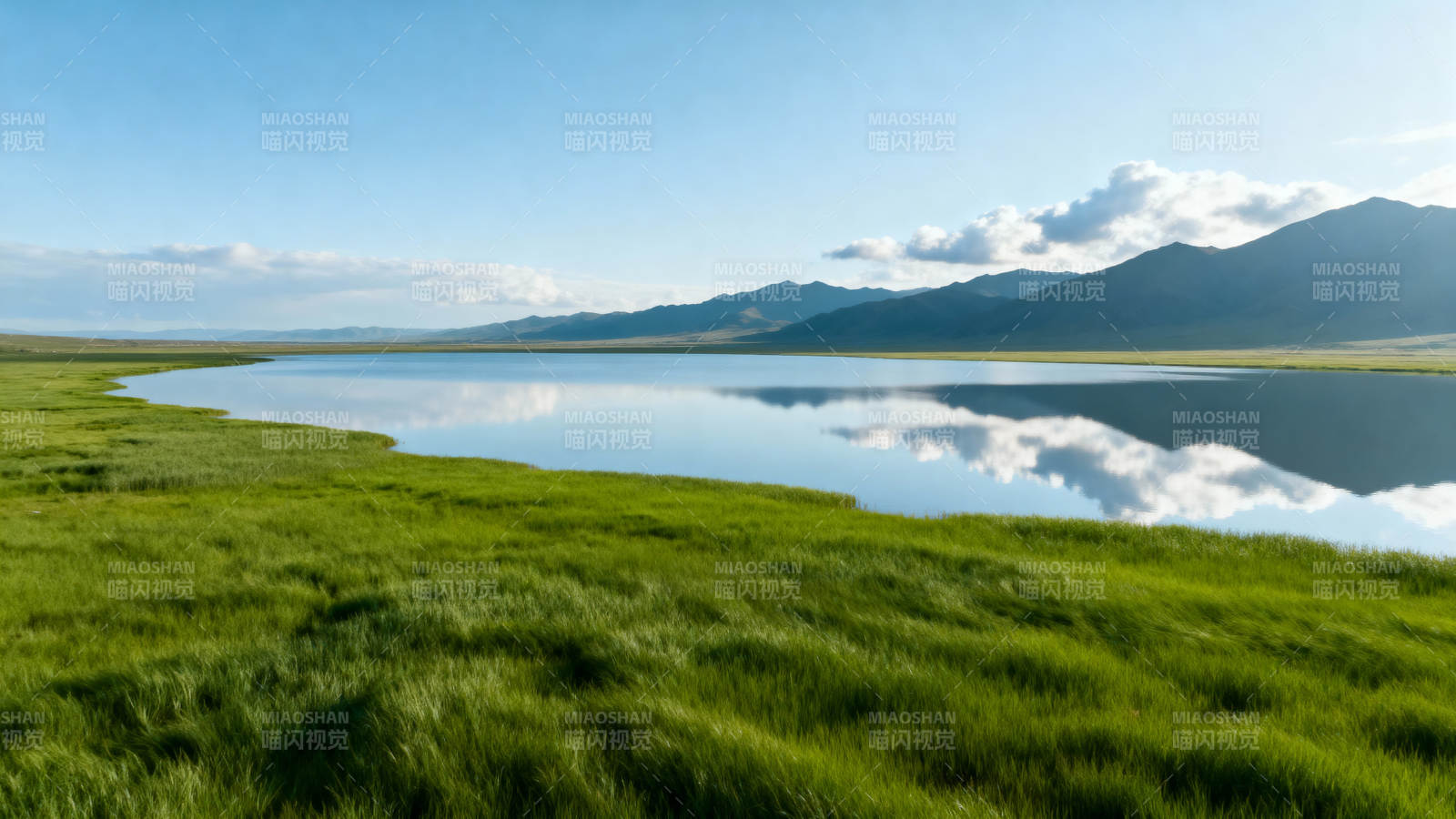 湖光山色映绿野图片
