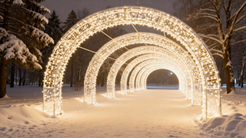 雪夜灯光隧道图片