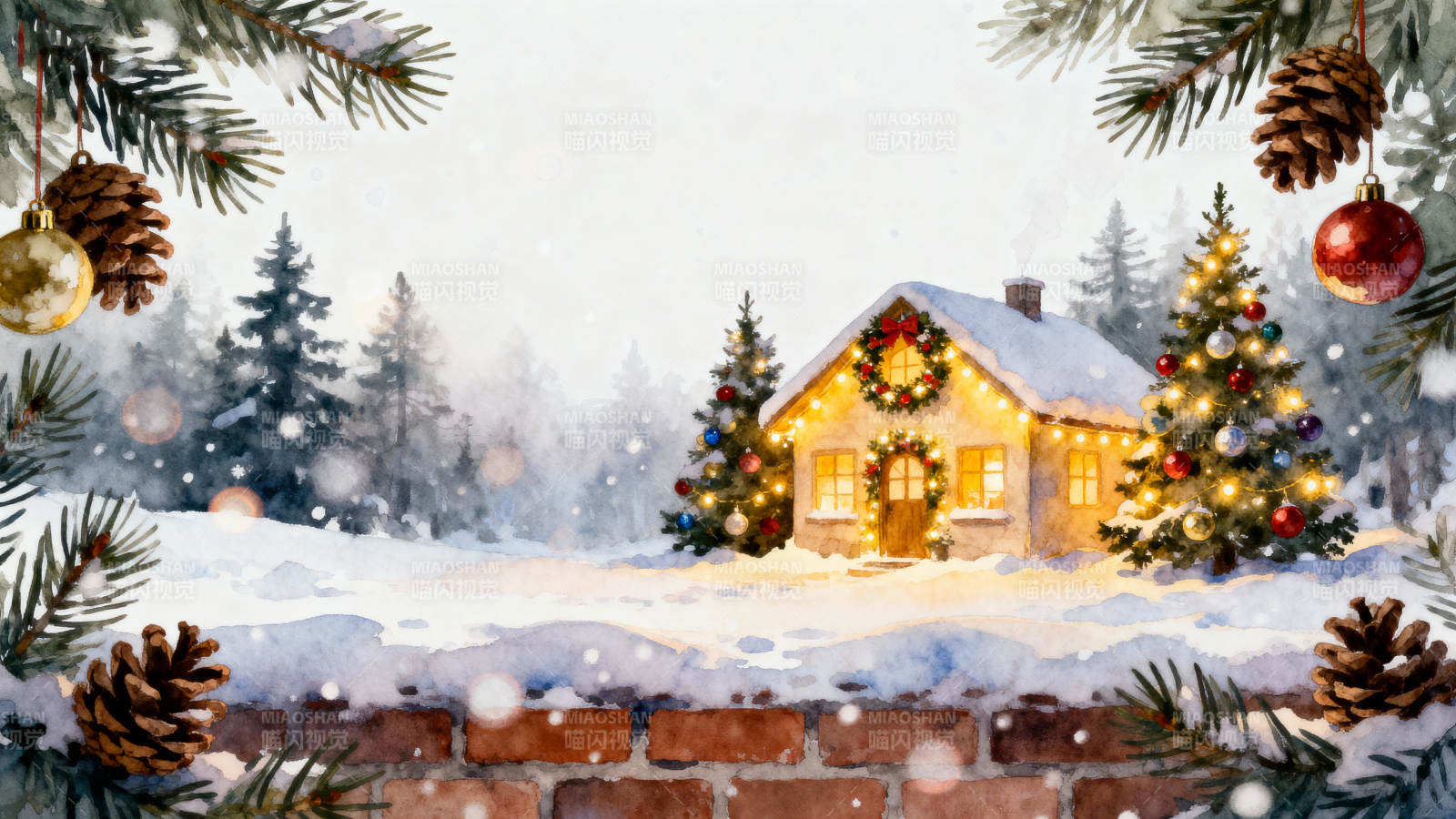 雪夜圣诞小屋图片