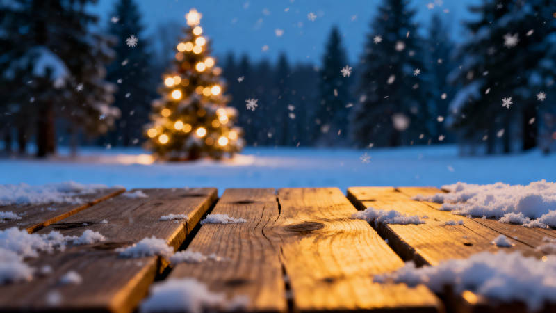 雪夜圣诞树图片