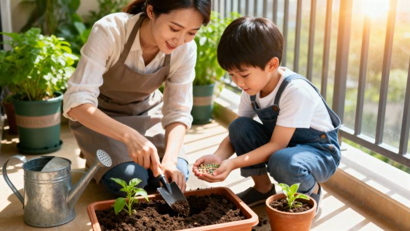 亲子种花乐图片