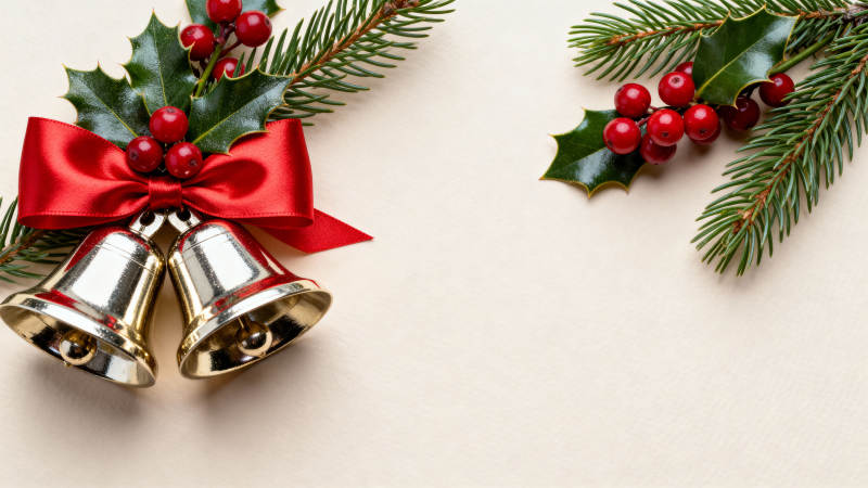 圣诞铃铛与冬青枝图片