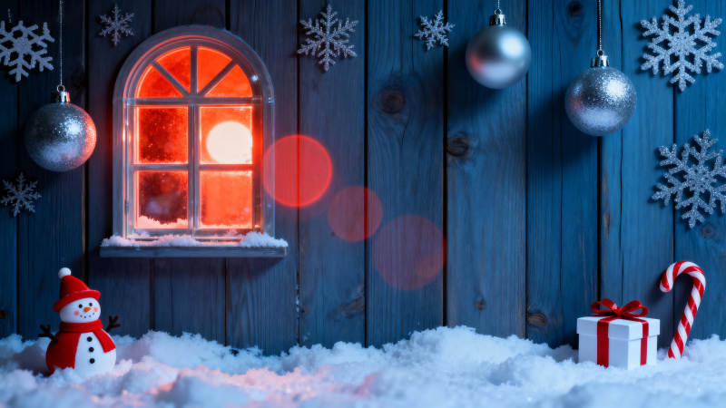 冬夜窗前雪景图片