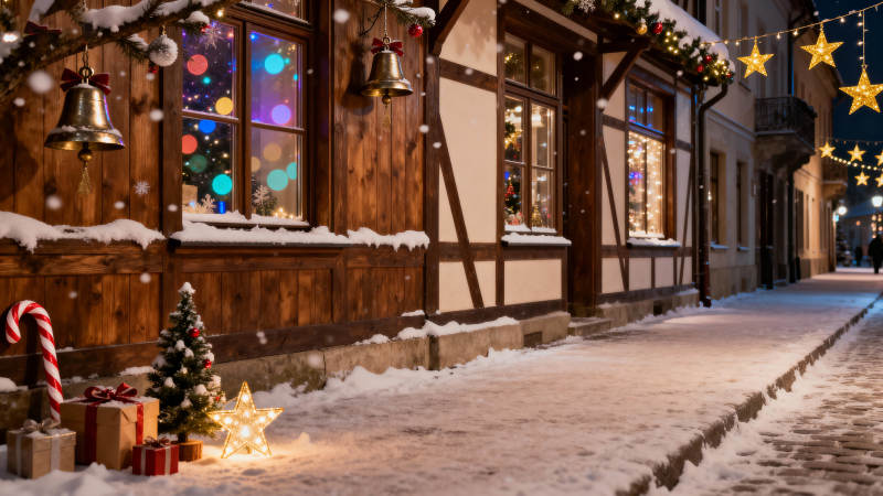 雪夜圣诞街景图片