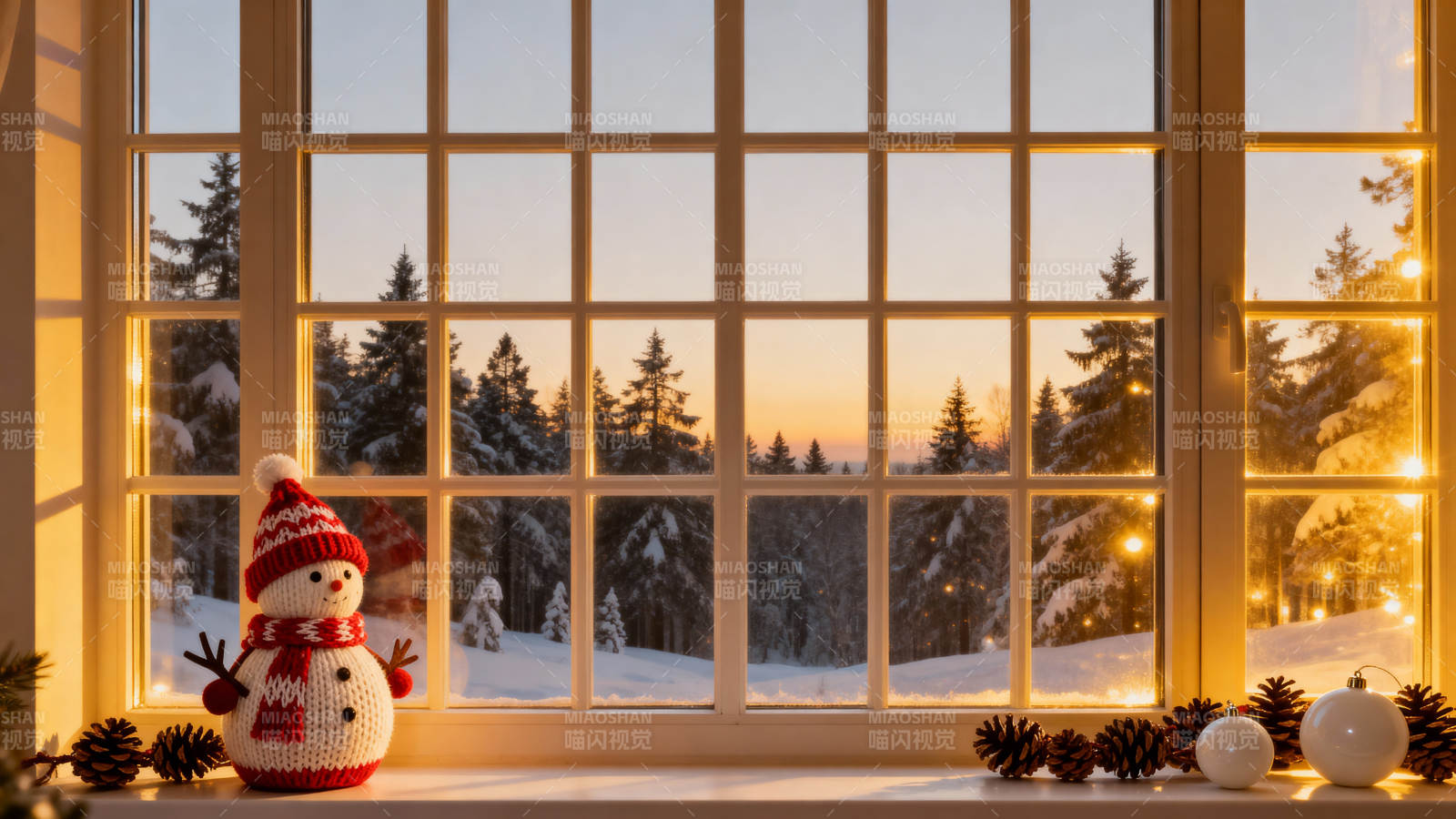 冬日窗景雪人图片