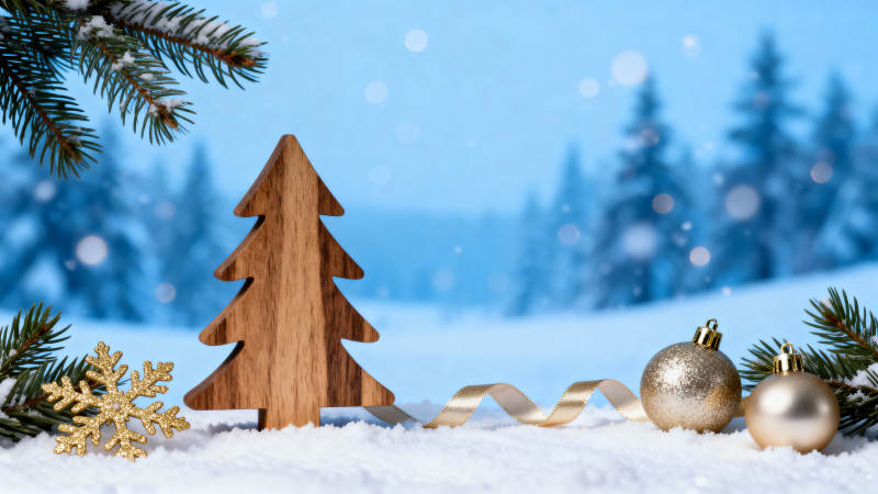 雪景圣诞树装饰图片