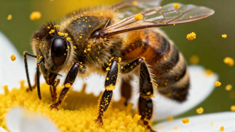 蜜蜂采蜜特写图片