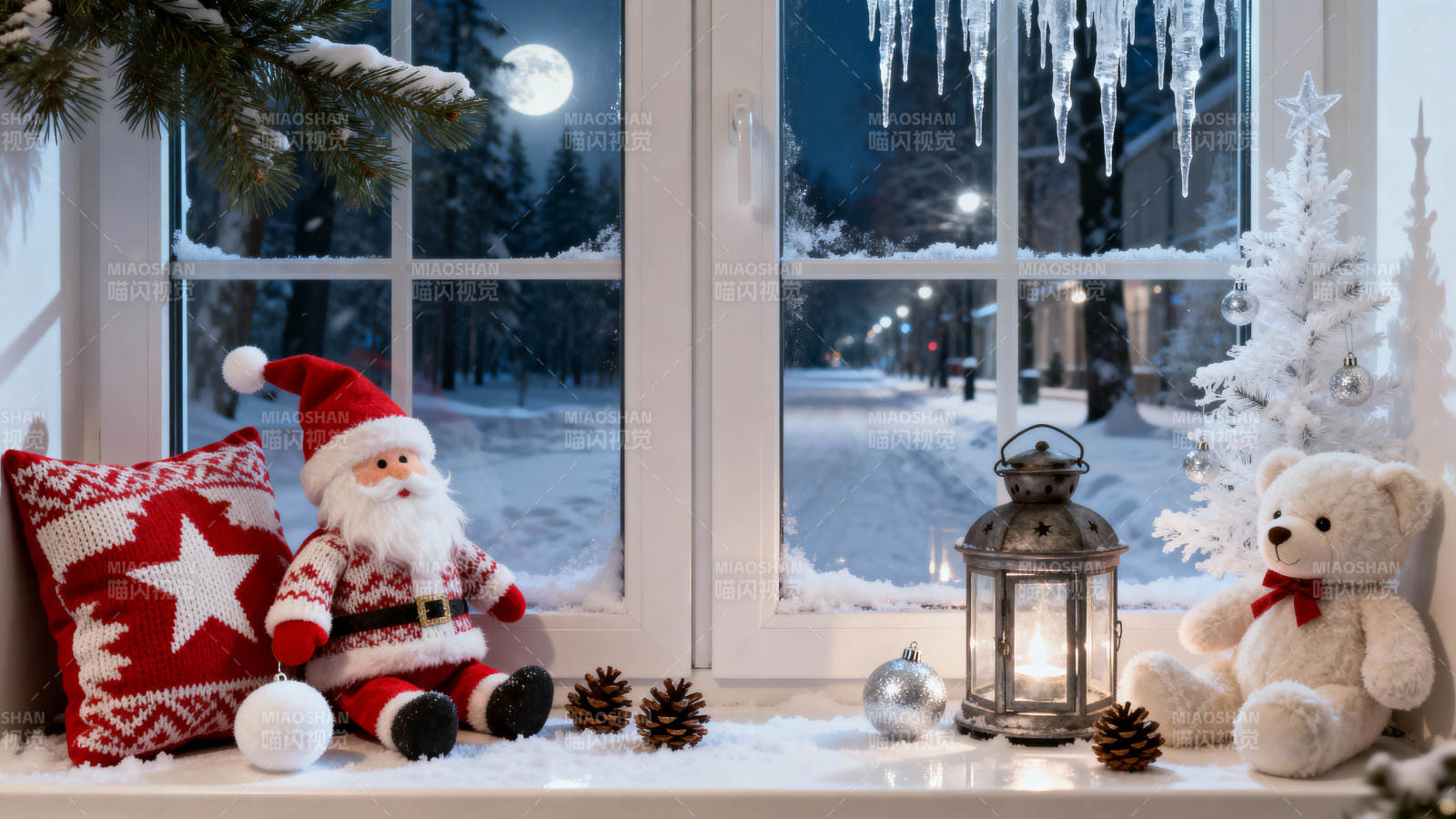 圣诞窗台温馨夜景图片