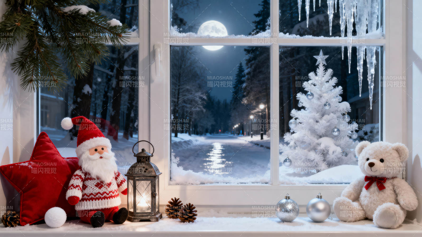 冬夜窗景圣诞温馨图片